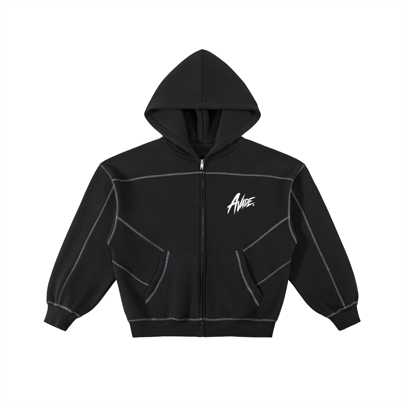 Essential Contrast Zip Hoodie | Black